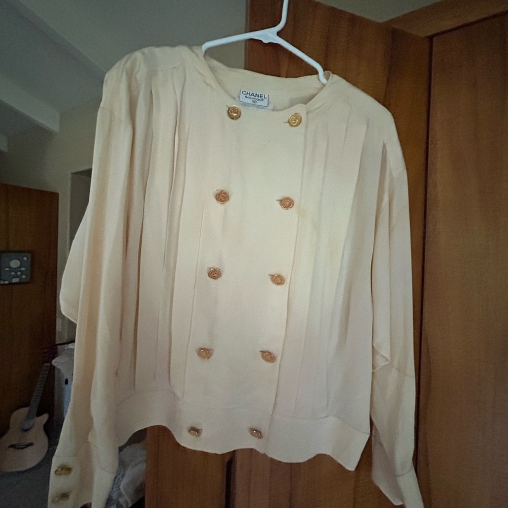 CHANEL Cream Blouse with Gold Buttons